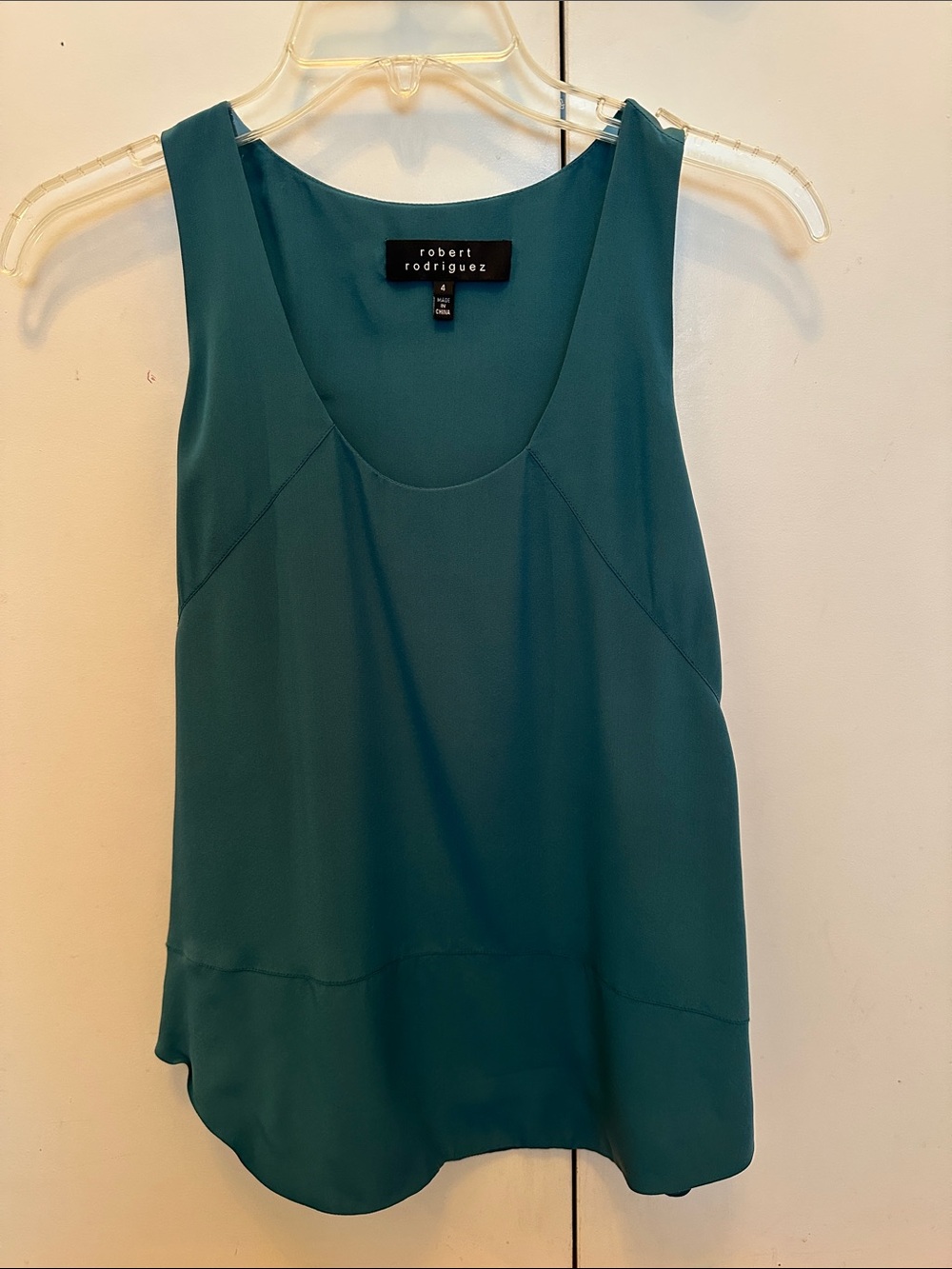 Robert Rodriguez Teal Scoop-Neck 100% Silk Racer back Tank Size 4